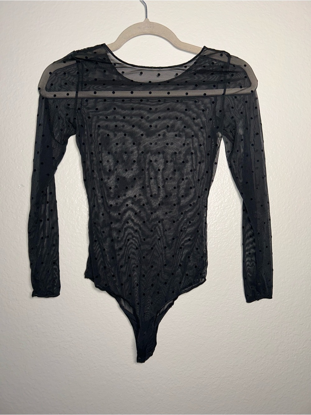 Source Unknown Black Sheer Polka Dot Long-Sleeve Bandeau Bodysuit